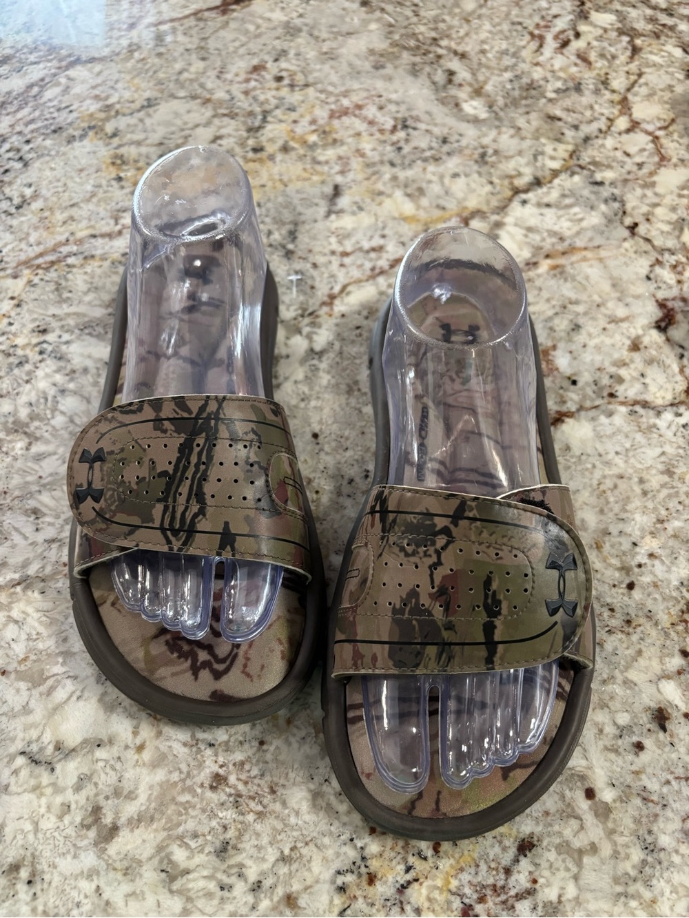 Under Armour Camo Slide Sandals in Brown and Olive
